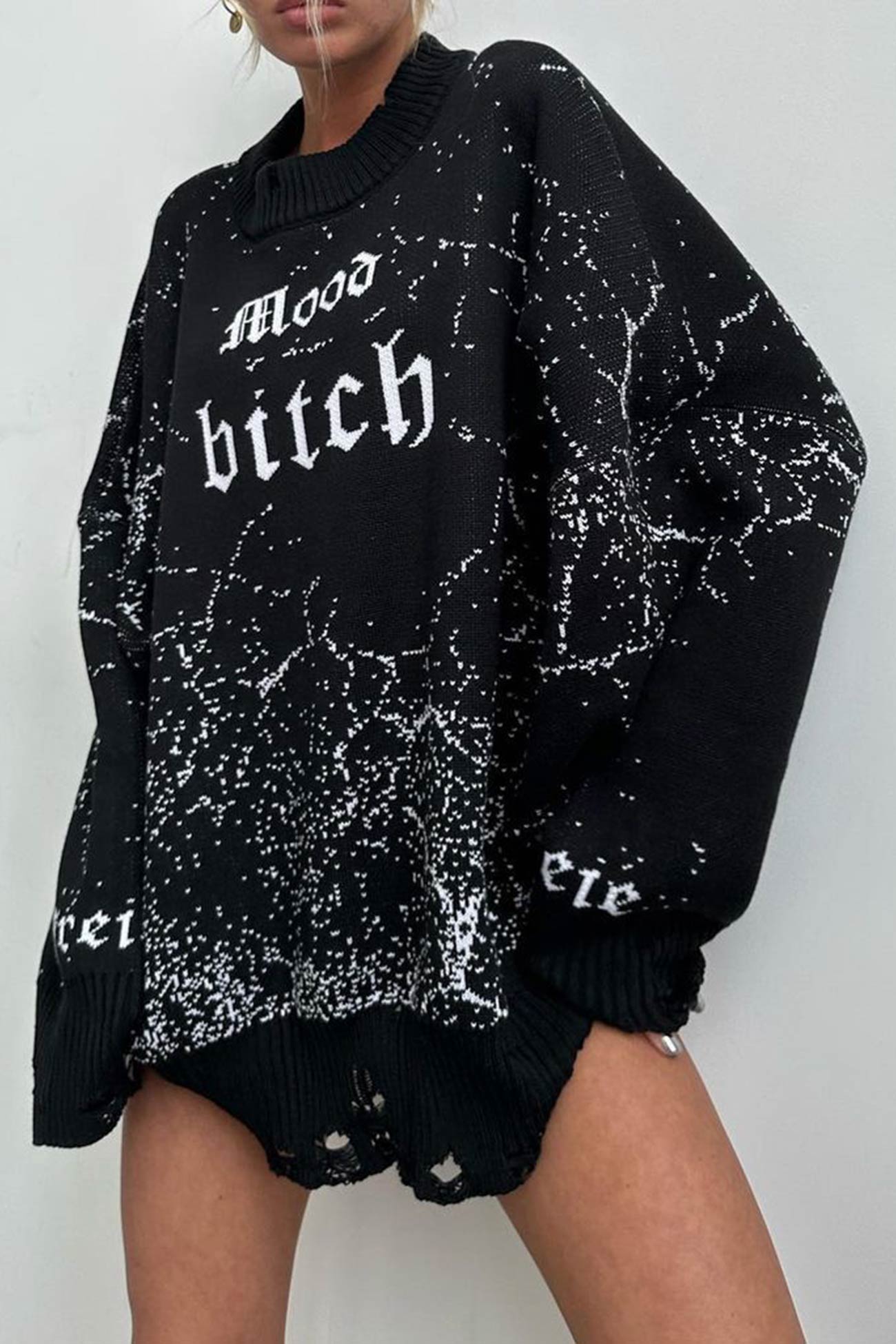 Embroidered Distressed Pullover Sweater