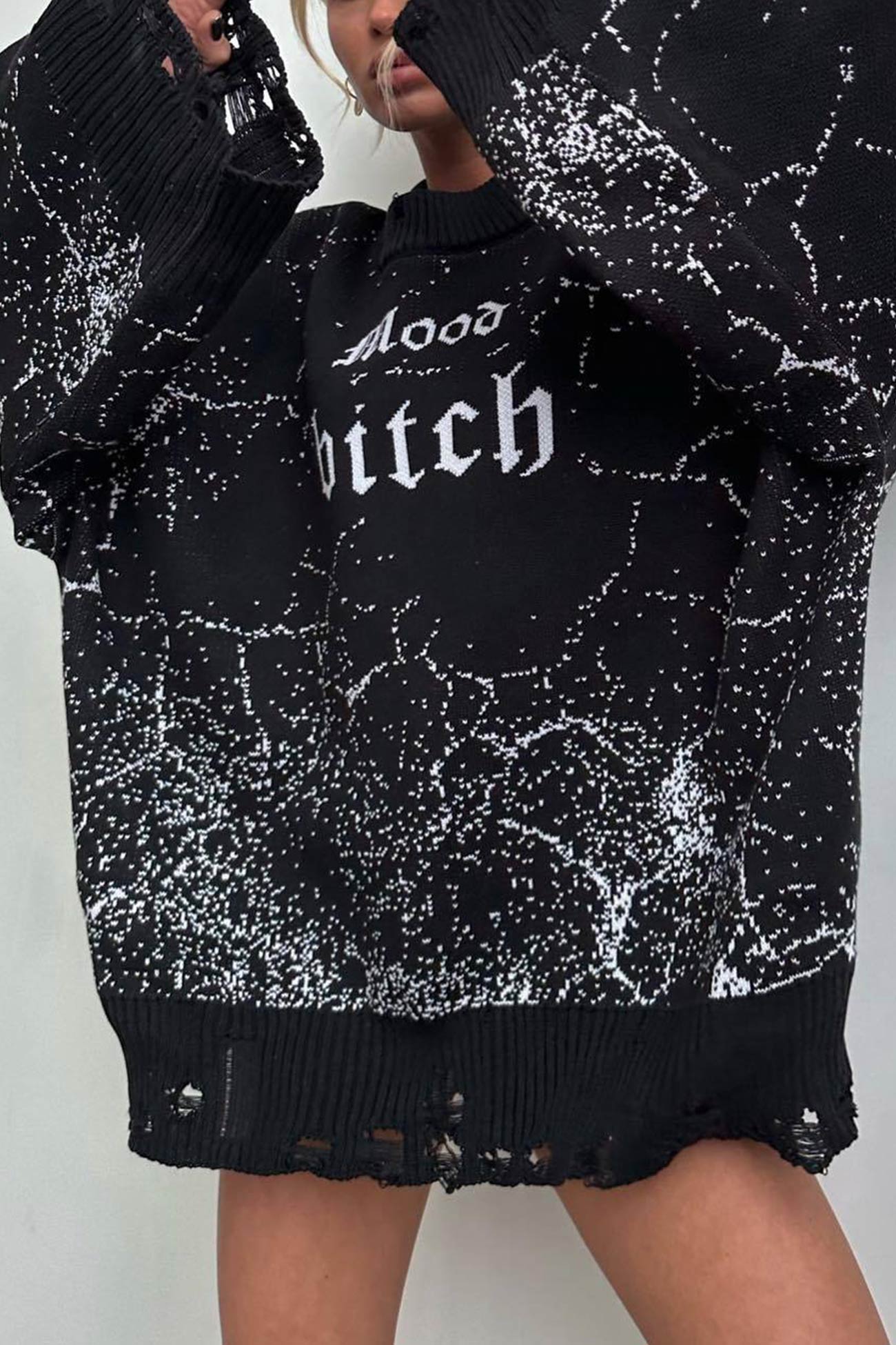 Embroidered Distressed Pullover Sweater