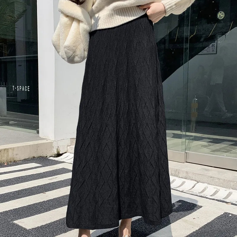 Drooping Elegant A-line High Waist Slim Woolen Comfortable Trendy Long Skirt