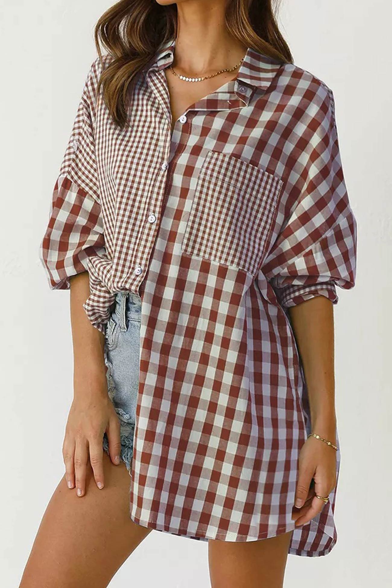 Plaid Patchwork Long Sleeve Shirt