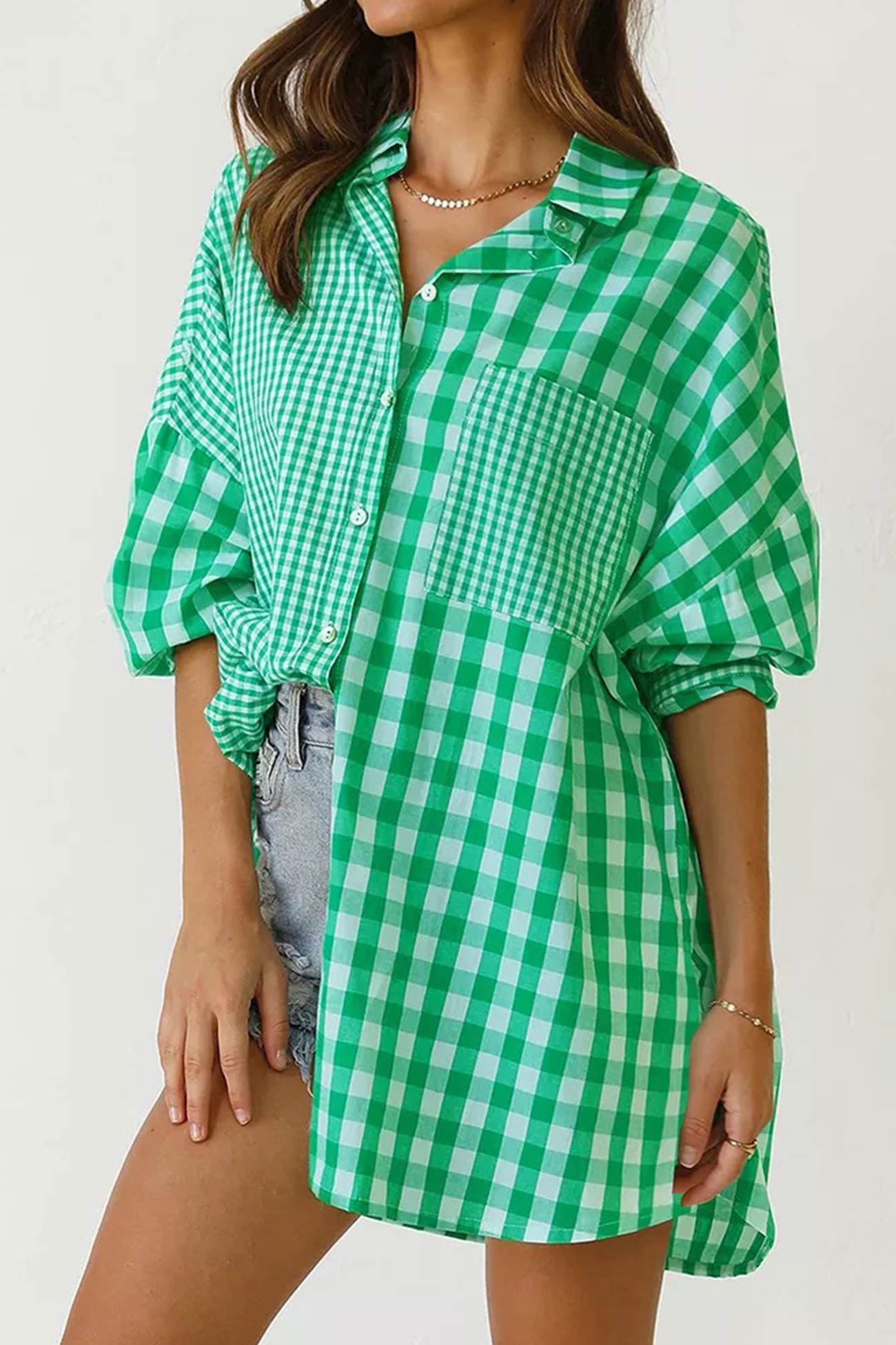 Plaid Patchwork Long Sleeve Shirt