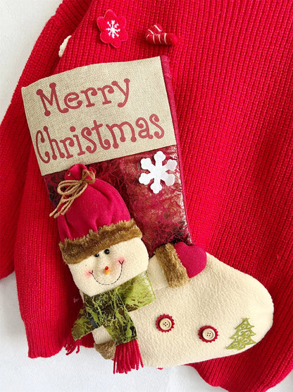 Loose Thickened Red Christmas Snowman Doll Pocket Christmas Sweater