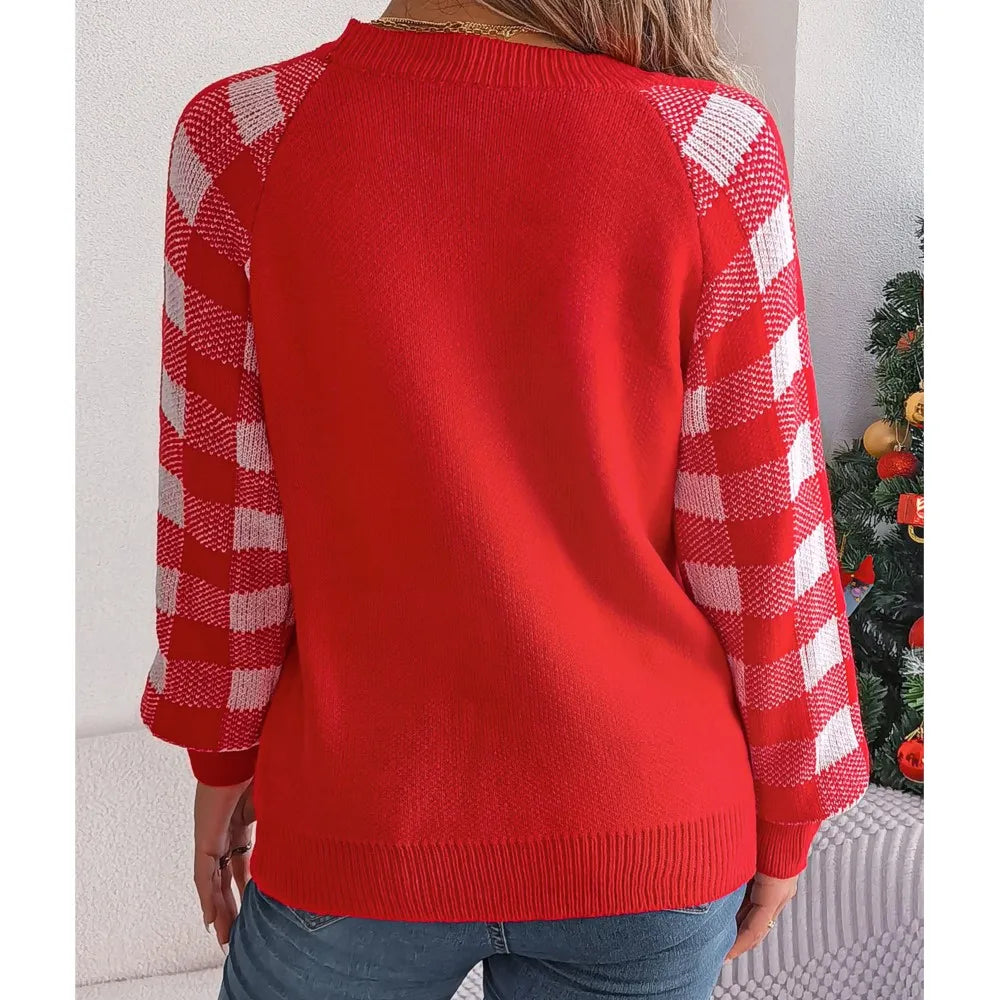 Loose Round Neck Knitted Autumn Winter Plaid Long Sleeved Christmas Christmas Sweater