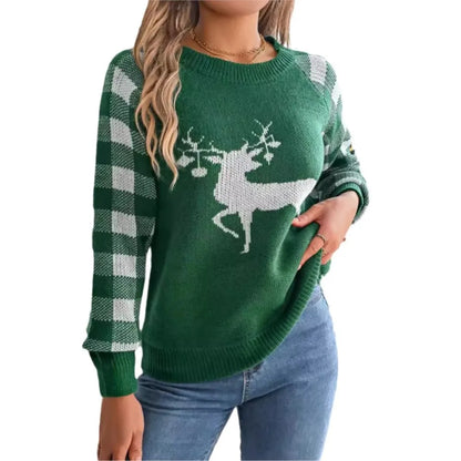 Loose Round Neck Knitted Autumn Winter Plaid Long Sleeved Christmas Christmas Sweater