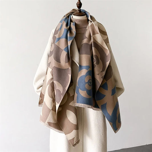 Luxury Brand Cashmere Floral Winter Scarf