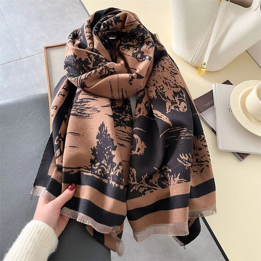 Luxury Brand Cashmere Floral Winter Scarf