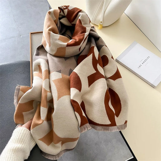 Luxury Brand Cashmere Floral Winter Scarf