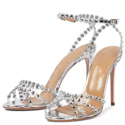 Crystal High Heels Women Summer Sexy Thin Transparent Sandal Fish Mouth Rhinestone Party Dress Shoes