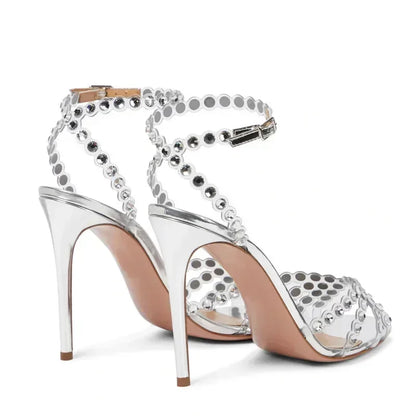 Crystal High Heels Women Summer Sexy Thin Transparent Sandal Fish Mouth Rhinestone Party Dress Shoes