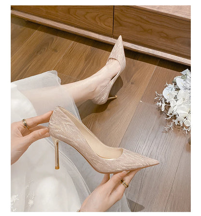 Luxury Gold and Silver Women's High Heels - 2024 Spring Pointed Party Wedding Shoes