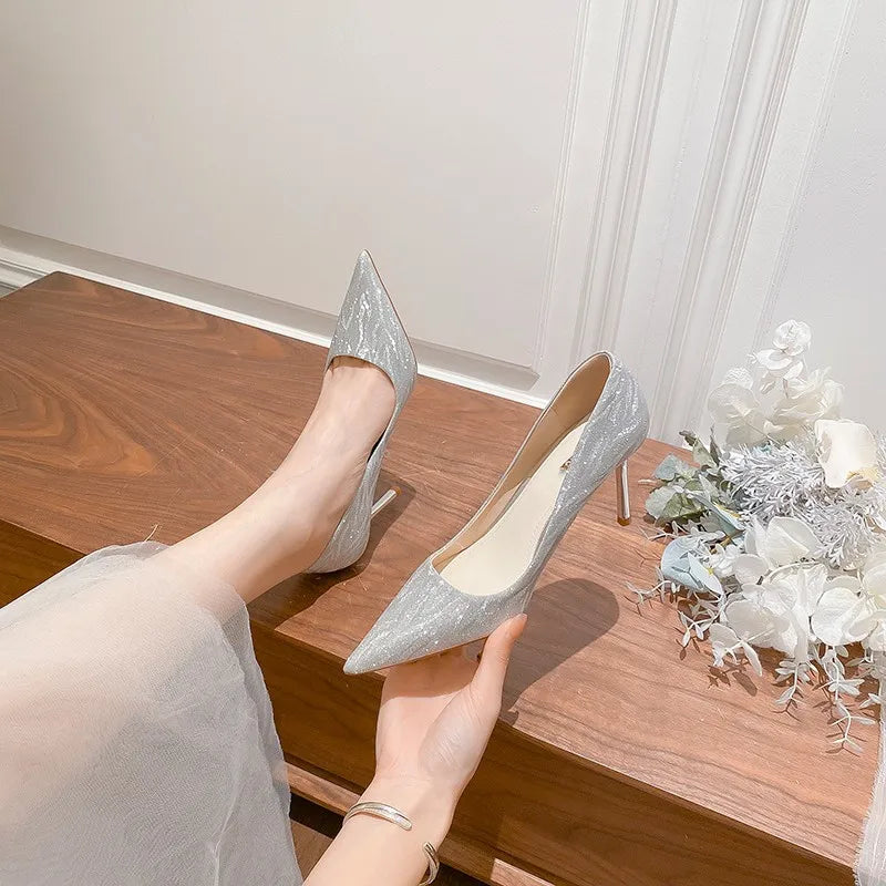 Luxury Gold and Silver Women's High Heels - 2024 Spring Pointed Party Wedding Shoes