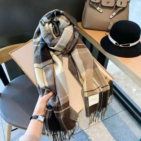 Luxury Plaid Cashmere Long Bandana Scarf