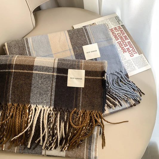 Plaid Cashmere Winter Long Bandana Scarf