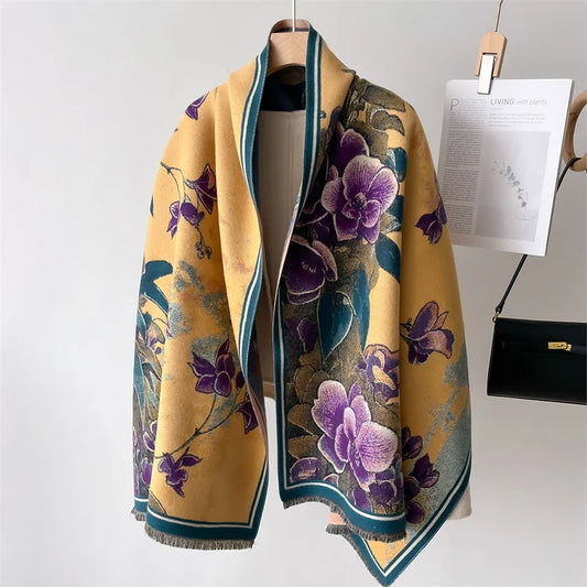 Luxury Warm Poncho Cashmere Floral Scarf