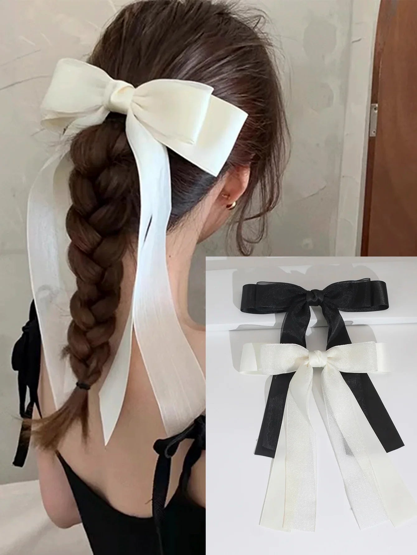 Mesh Ribbon Back Head Top Clip - Retro Christmas Hair Accessory