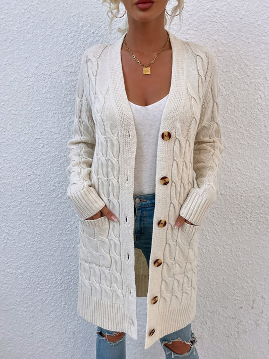 New Long Coat Twisted Rope Solid Color Knitted Cardigans