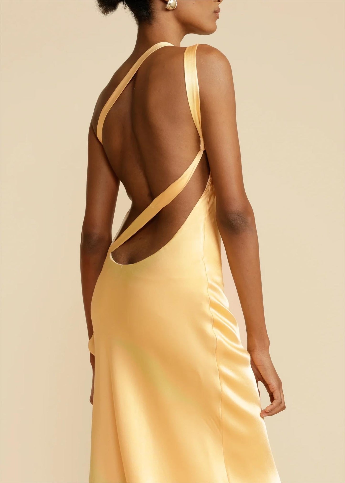 Moonlit Soiree Satin Asymmetrical One Trendy Shouder Backless Strap Maxi Dress