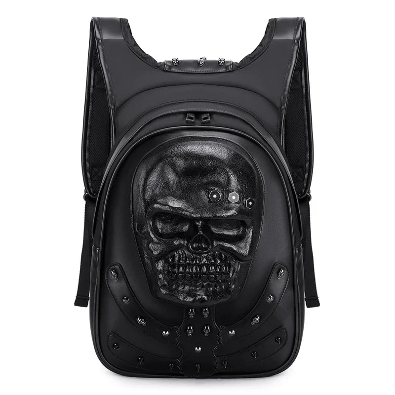 3D Embossed Skull Punk Rock Gothic Leather Rivets Laptop Travel Backpack Bag