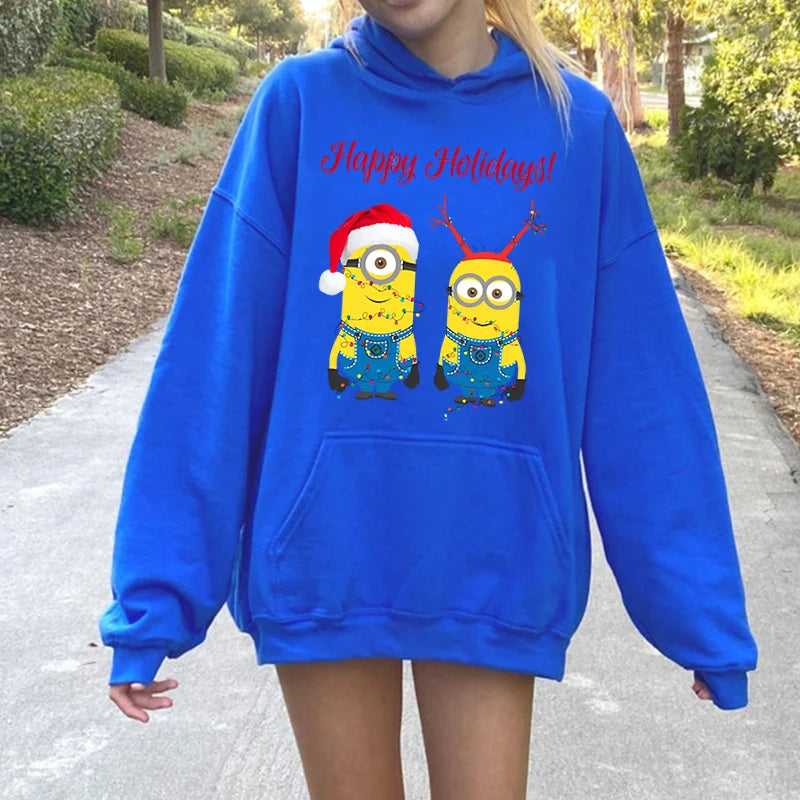 Adorable Merry Minions Plus Velvet Sports Christmas Hoodie