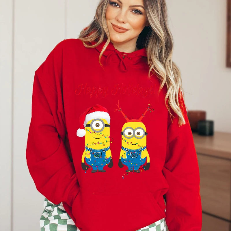 Adorable Merry Minions Plus Velvet Sports Christmas Hoodie