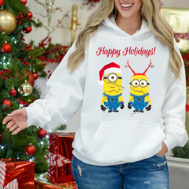 Adorable Merry Minions Plus Velvet Sports Christmas Hoodie