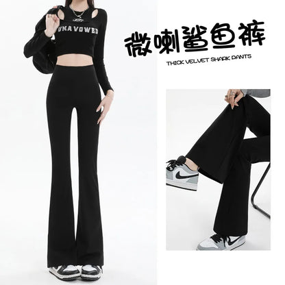 Micro-cropped Shark High-waisted Slim Body Horseshoe Wide-leg Flared Pants Leggings