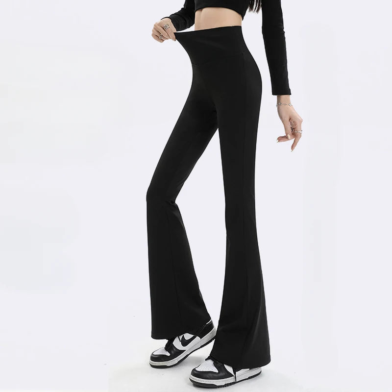 Micro-cropped Shark High-waisted Slim Body Horseshoe Wide-leg Flared Pants Leggings