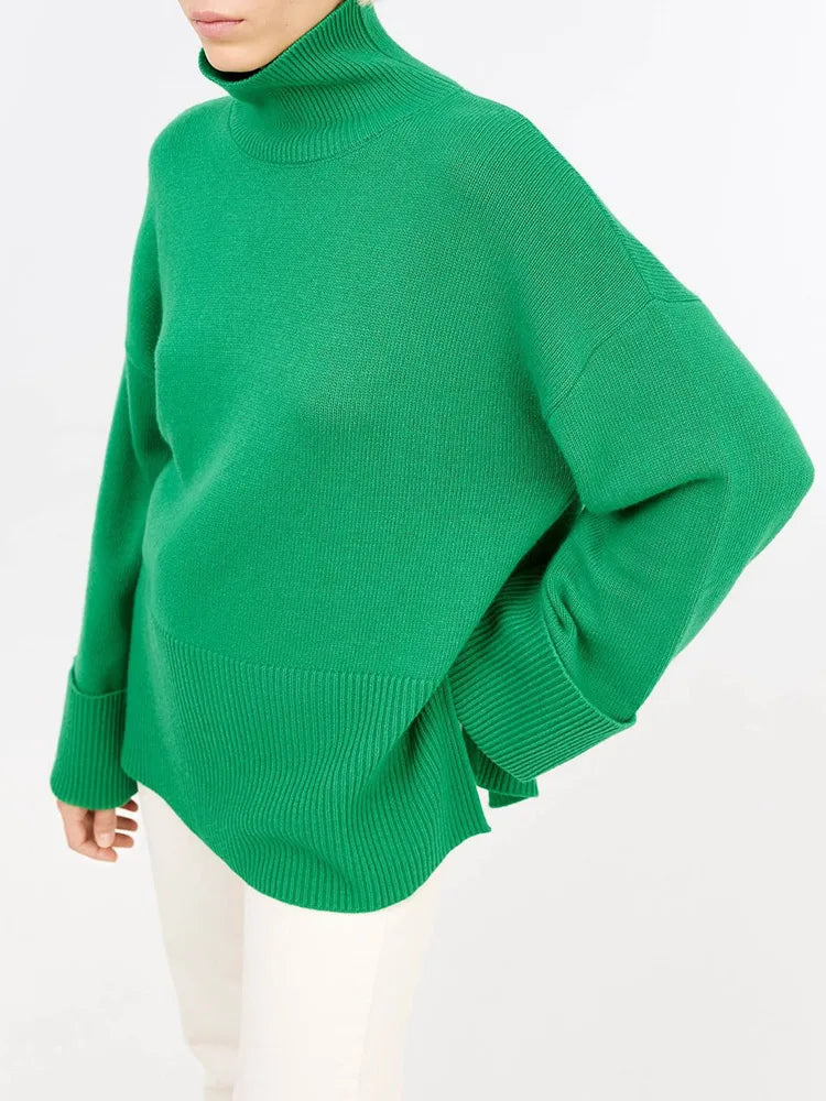 Oversize TurtleNeck Vintage Knitted Big Casual Green Christmas Sweater