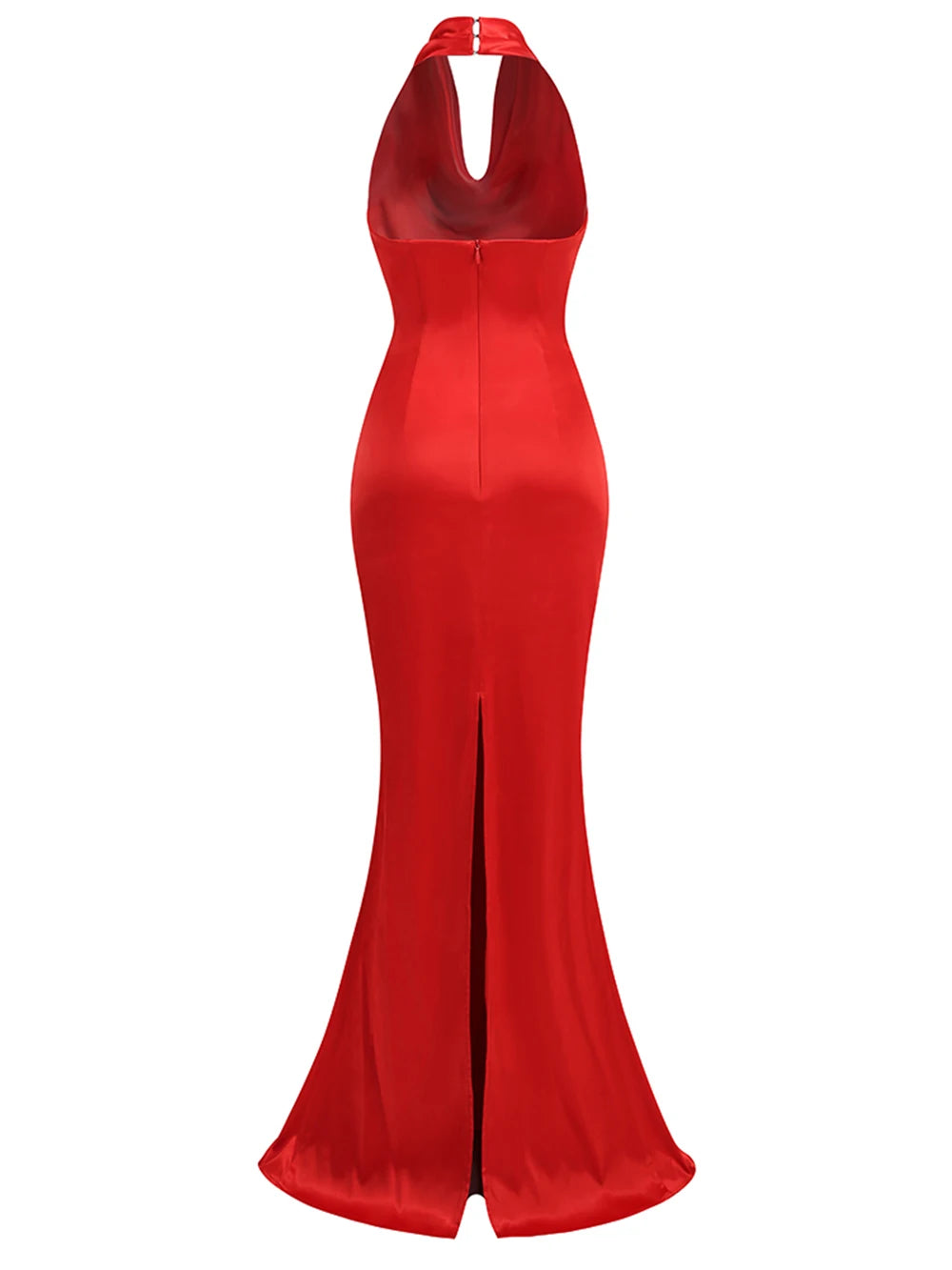 Sexy Backless Sleeveless Halter V-Neck Red Draped Maxi Bodycon Elegant Christmas Party Dress