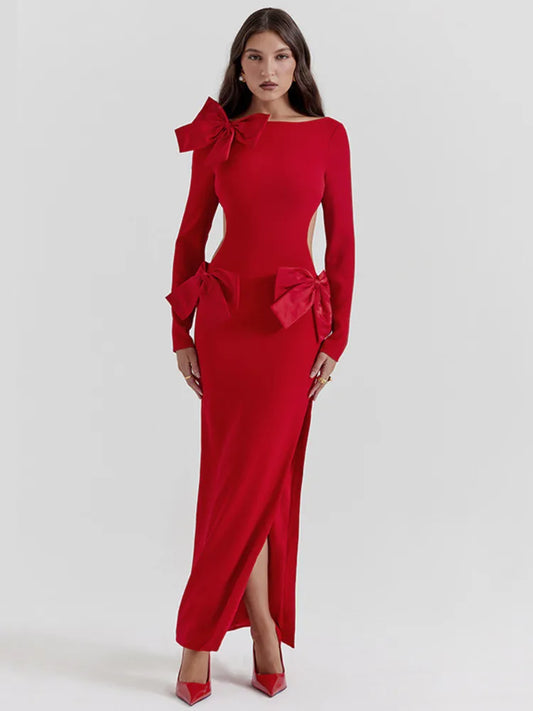 Elegant Bow Backless Sexy Chic Maxi Christmas Party Dress