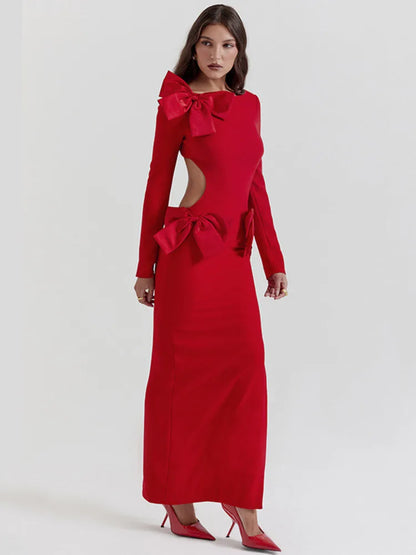 Elegant Bow Backless Sexy Chic Maxi Christmas Party Dress