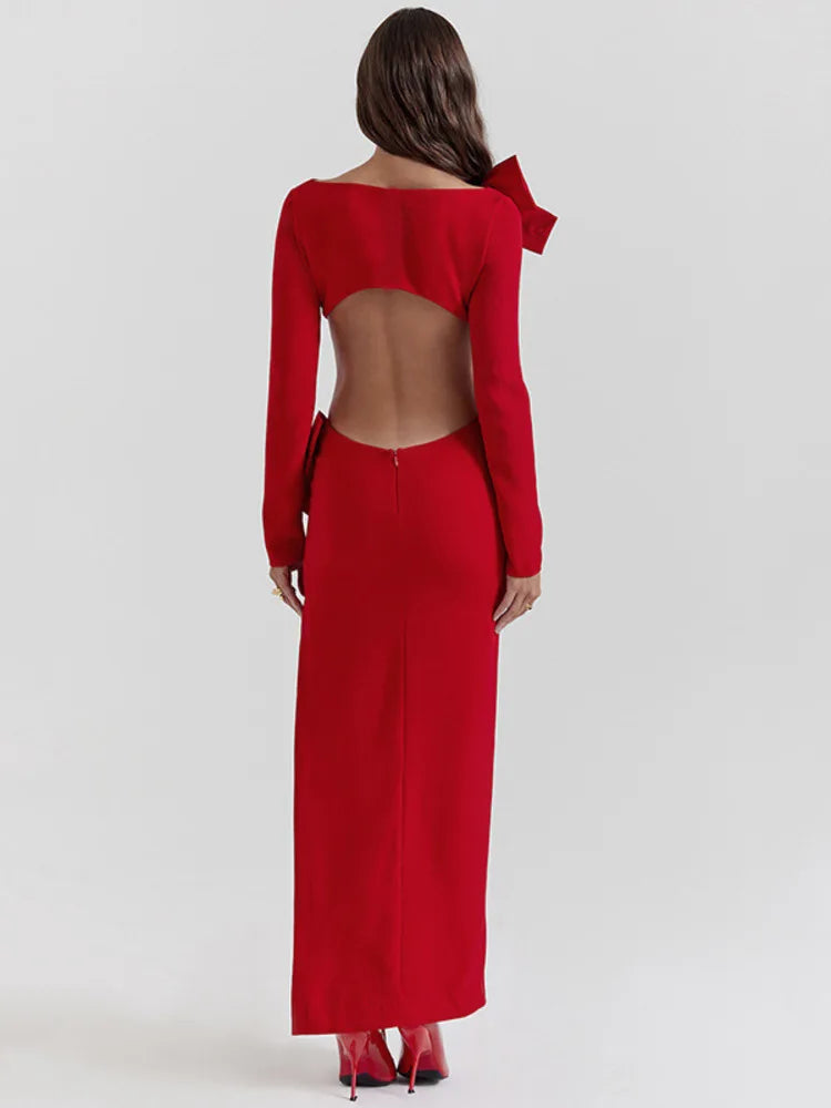 Elegant Bow Backless Sexy Chic Maxi Christmas Party Dress