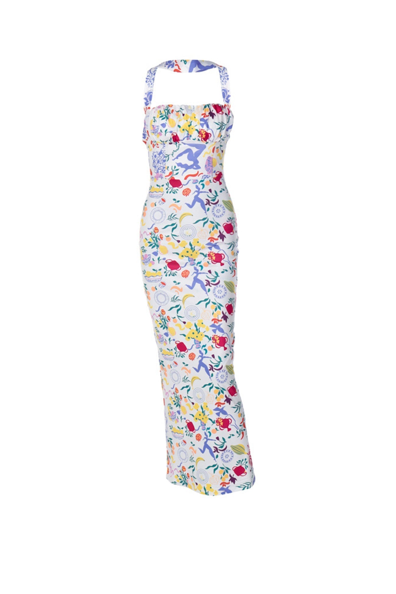 Print Halter Backless Dress in Multicolor