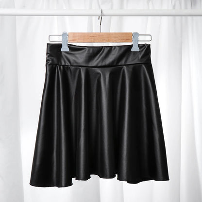 Elastic High Waist Faux Leather Skater Comfortable Stylish Chic Mini Skirt