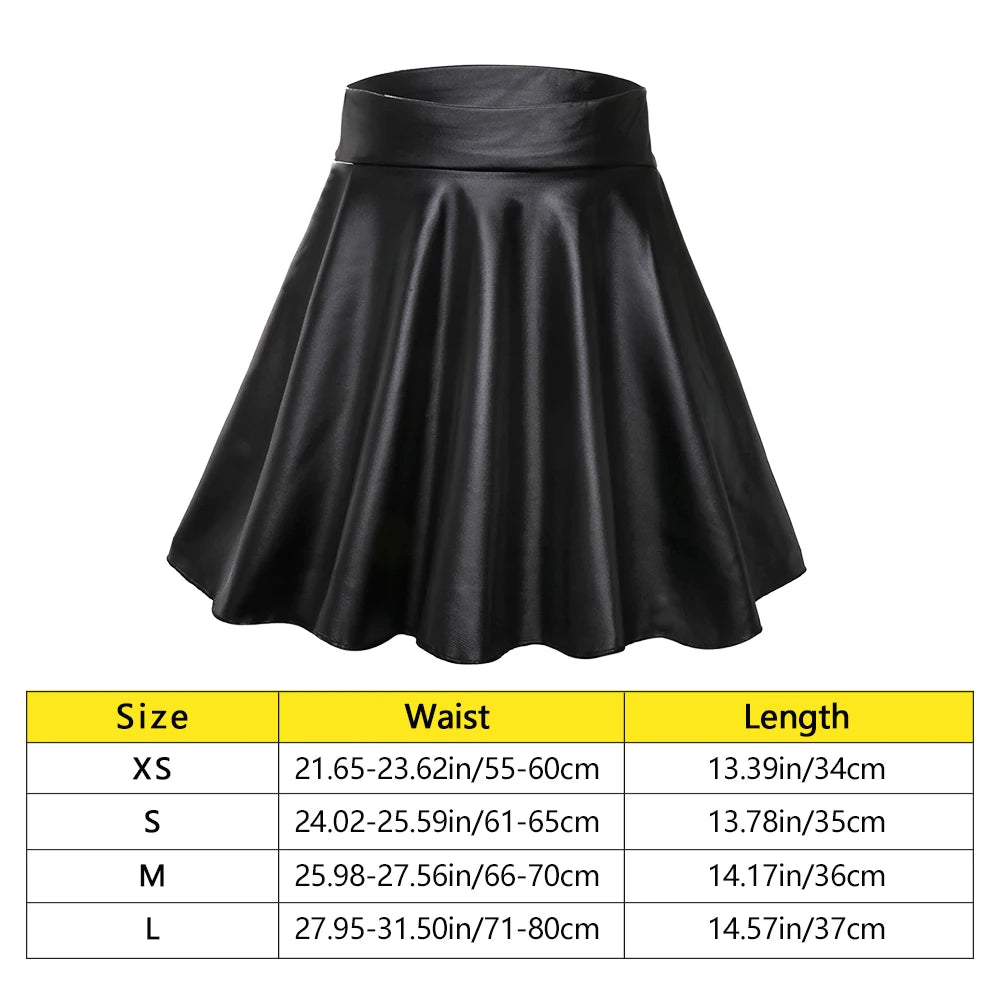 Elastic High Waist Faux Leather Skater Comfortable Stylish Chic Mini Skirt