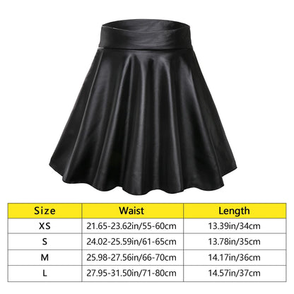 Elastic High Waist Faux Leather Skater Comfortable Stylish Chic Mini Skirt