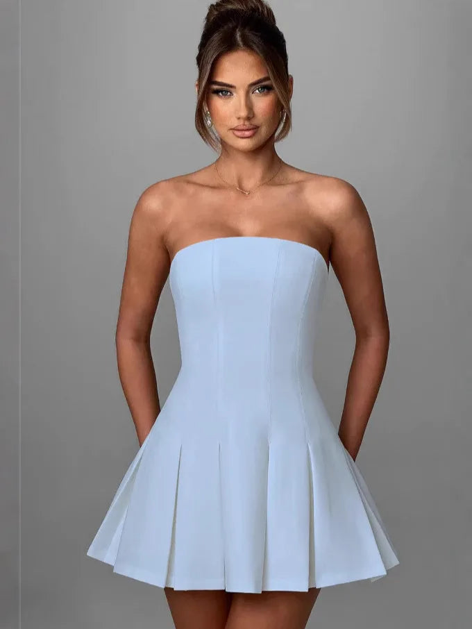 Bow Backless Strapless Party Dress Blue2 / Xs Partydress-241208