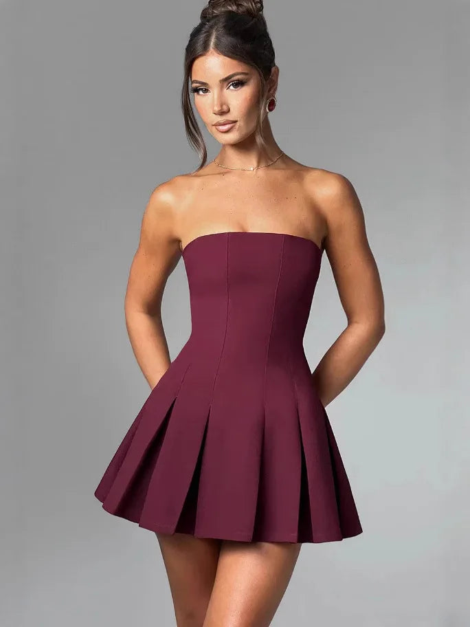 Bow Backless Strapless Party Dress Winered / Xs Partydress-241208