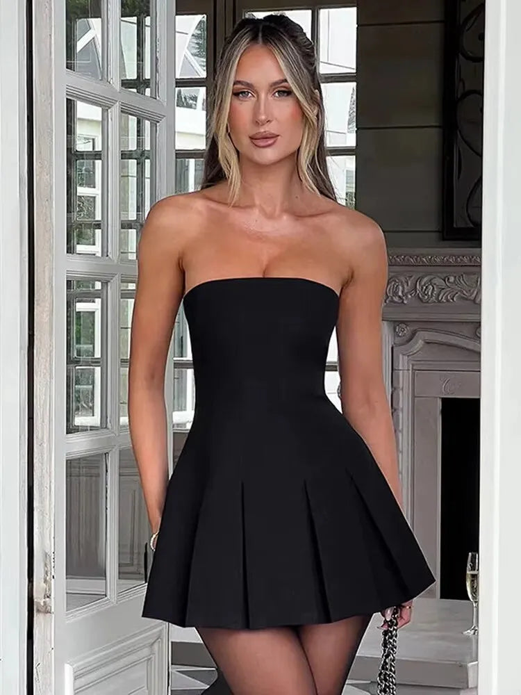 Bow Backless Strapless Party Dress Black1 / Xs Partydress-241208