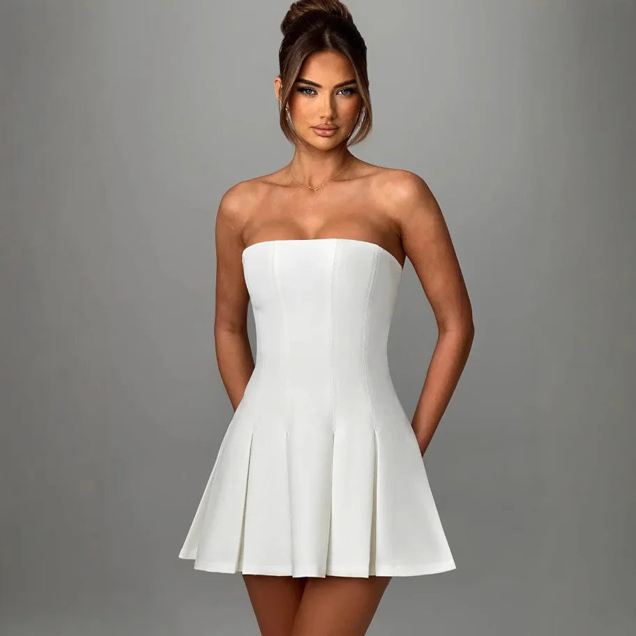 Bow Backless Strapless Party Dress White3 / Xs Partydress-241208
