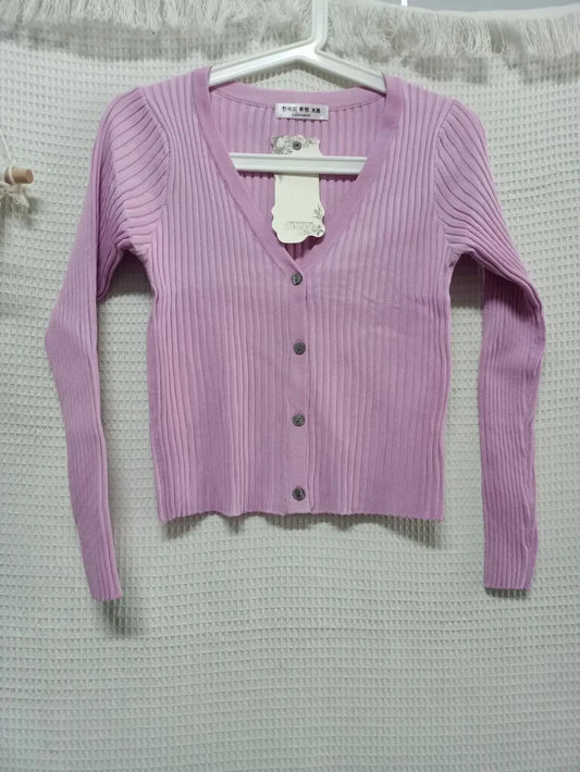 Patchwork Slim Ladies Button-Up Knitted Cardigan