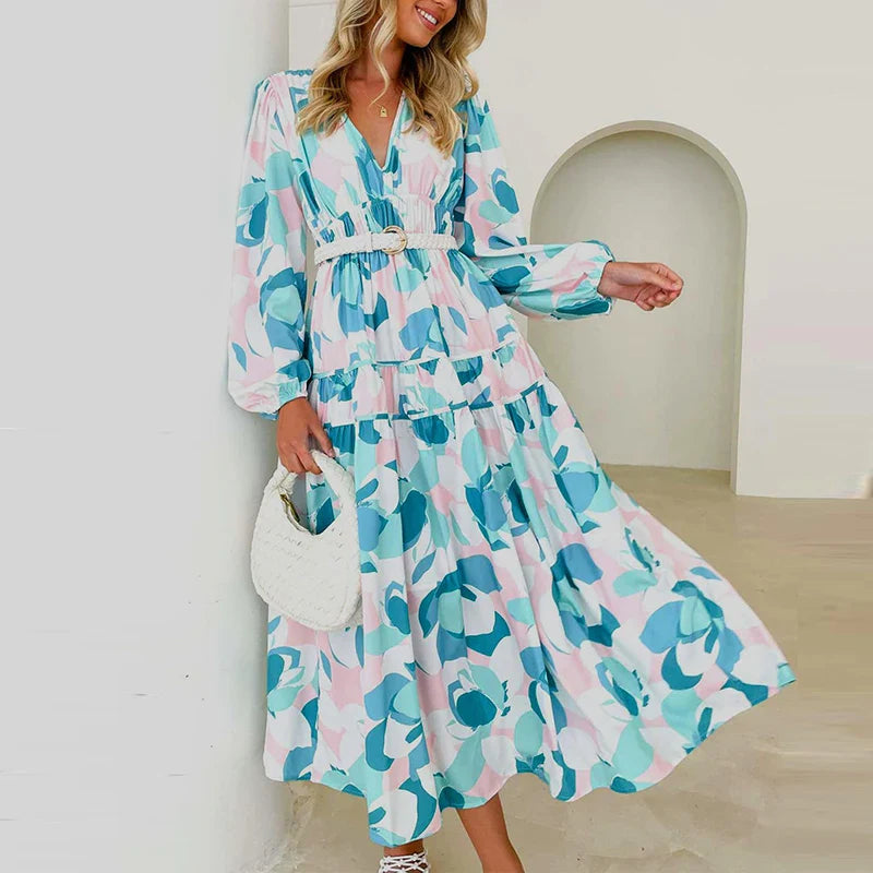 Autumn Long Sleeved Pleated Maxi Dress Boho Dress