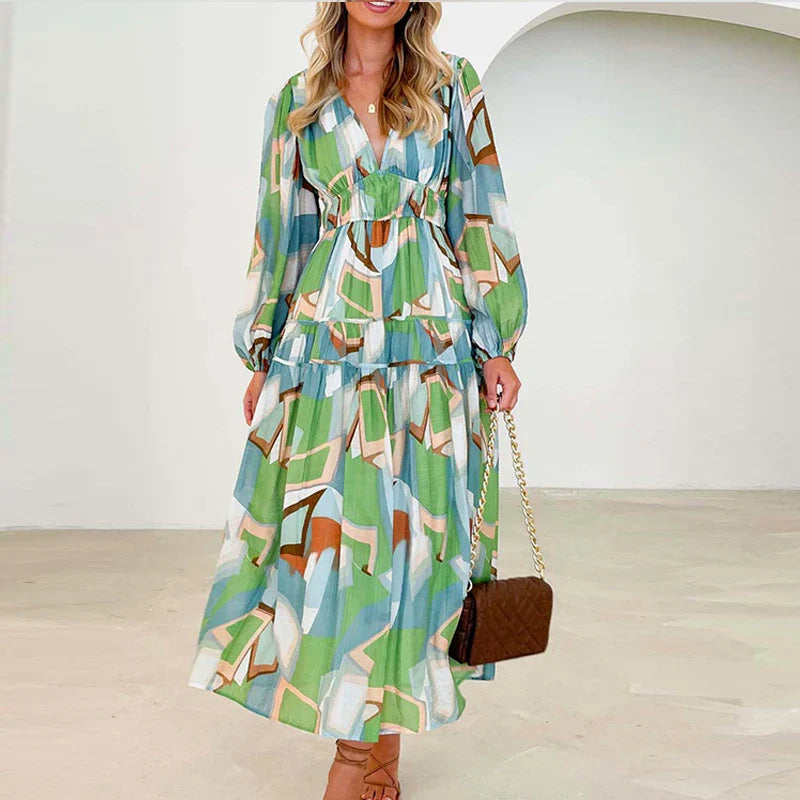 Autumn Long Sleeved Pleated Maxi Dress Boho Dress