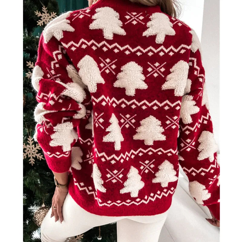 Half Turtle Collar Towel Embroidered Long Sleeve Autumn Winter Pullover Christmas Sweater