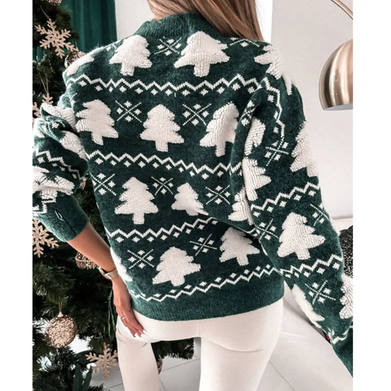 Half Turtle Collar Towel Embroidered Long Sleeve Autumn Winter Pullover Christmas Sweater