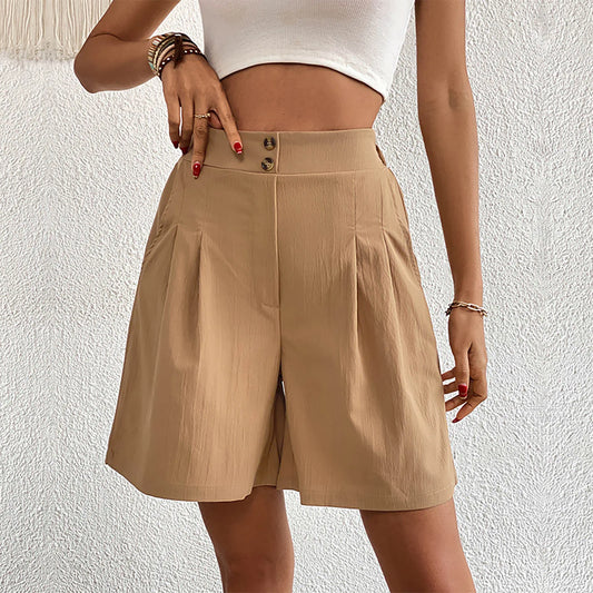 Casual Sport High Waist Pocket Summer Khaki Loose A Lined Wide Leg Short