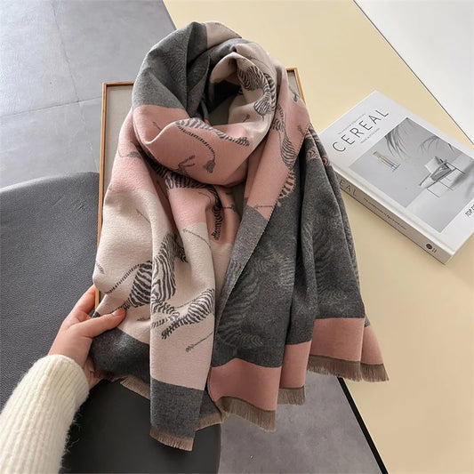 Floral Winter Cashmere Wrap Scarf