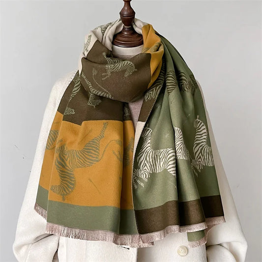 Floral Winter Cashmere Wrap Scarf