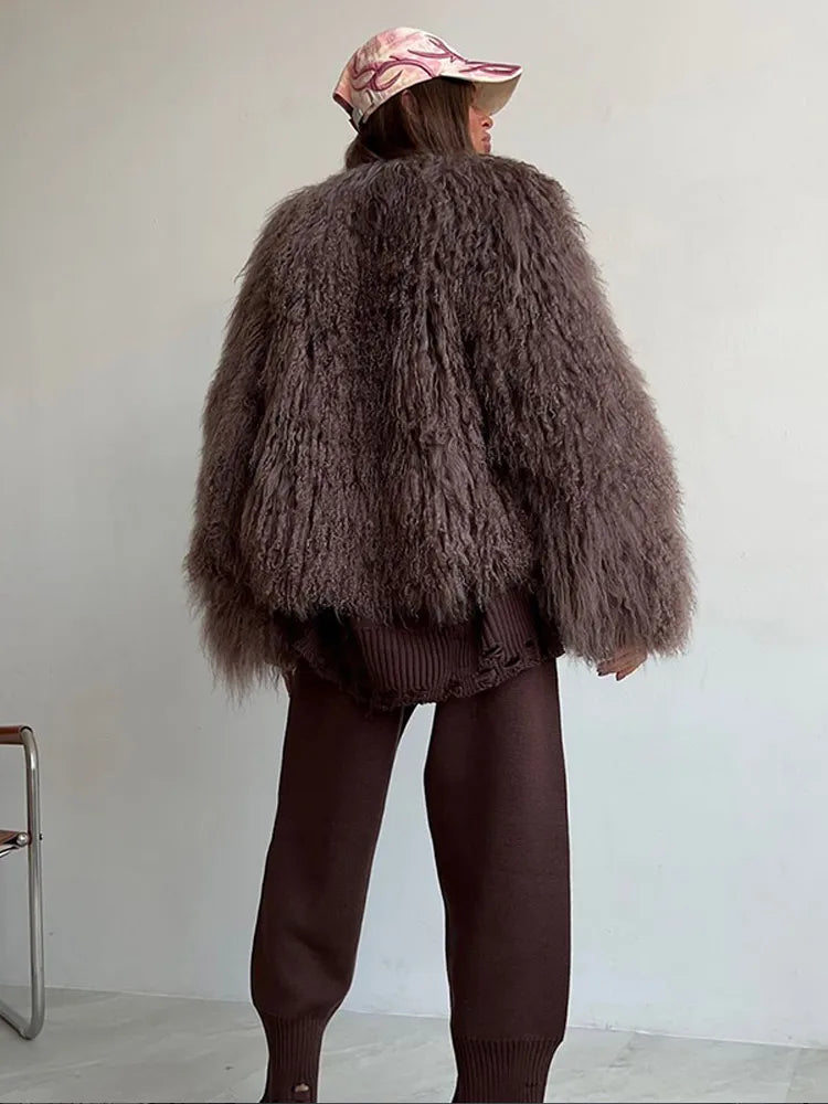 Burgundy Oversized Faux Fur Coat