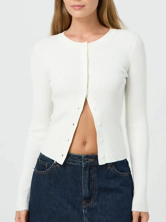 Solid Color Ribbed Long Sleeve Knit Cardigan